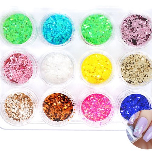 12 couleurs sombres mélange de cercles nail art paillettes holographiques chunky kit cheveux manucur sku-44027