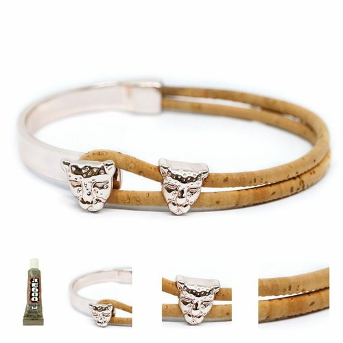 1 diy bracelet set kraftika light brown cork cuir rose plaqué or zamak métal et corde bracelet léopa sku-466306