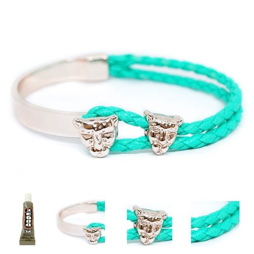 1 ensemble de bracelet kraftika turquoise tresse verte cordon en cuir faux pu rose plaqué or zamak m sku-466310