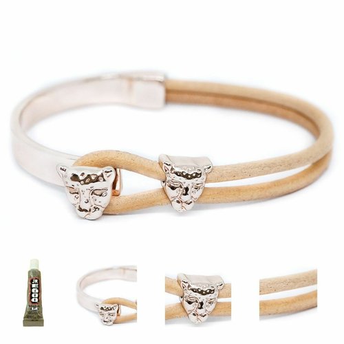 1 diy bracelet set kraftika brun clair naturel cowhide cuir rose plaqué or zamak métal et corde brac sku-466303
