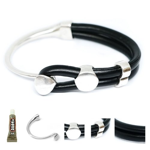 1 diy bracelet set kraftika jet noir cuir cordon faux pu round 999 argent plaqué zamak métal et cord sku-467842