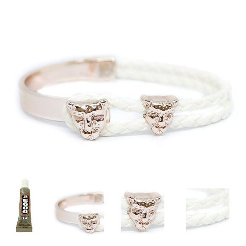 1 ensemble de bracelet kraftika craie blanc tressé cordon en cuir faux pu rose plaqué zamak métal et sku-466311