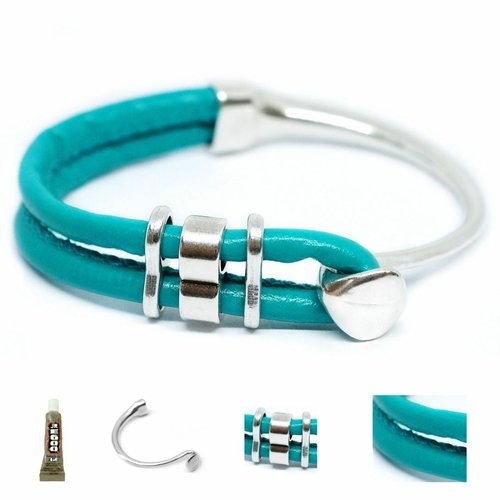 1 ensemble de bracelet kraftika turquoise blue green leather cordon faux pu 999 métal zamak plaqué a sku-467844