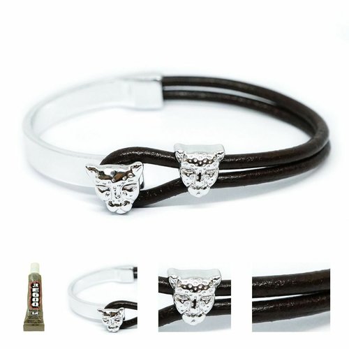 1 diy bracelet set kraftika brun cuir naturel de cowhide 999 argent antique zamak métal et corde bra sku-461613