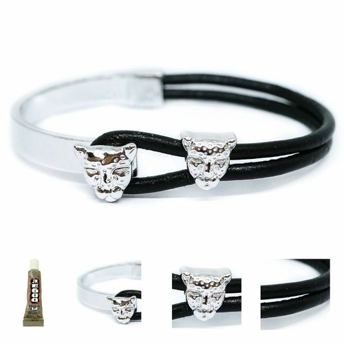 1 diy bracelet set kraftika black cowhide natural cuir 999 argent antique zamak métal et corde brace sku-461612