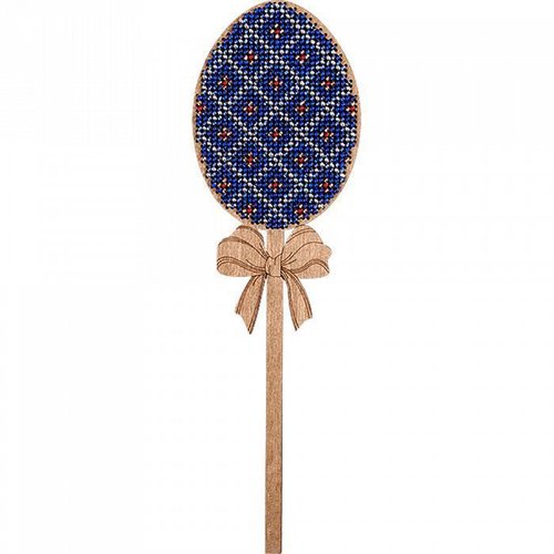 Bleu à carreaux œuf sur le bâton de perles pâques kit bricolage en bois toile broderie artisanale en sku-255004