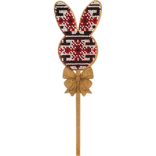 Rouge blanc lapin lapin sur bâton de perles pâques kit bricolage en bois toile broderie artisanale e sku-255001