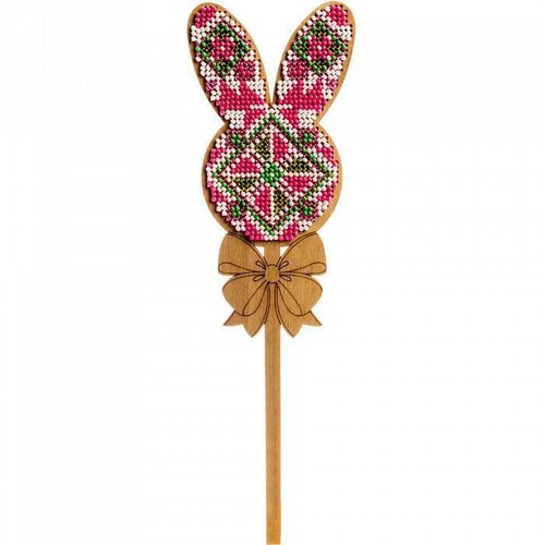 Rose vert lapin lapin sur bâton de perles pâques kit bricolage en bois toile broderie artisanale ens sku-255002