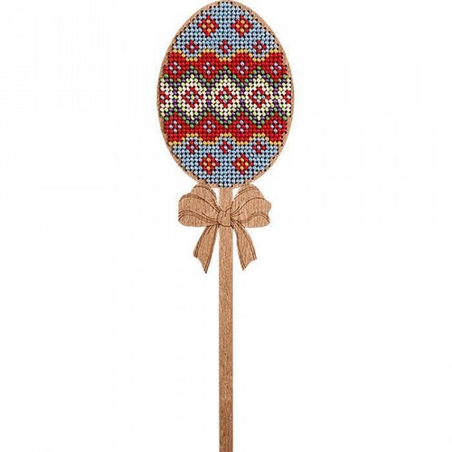 Bleu rouge œuf sur le bâton de perles pâques kit bricolage en bois toile broderie artisanale ensembl sku-255007