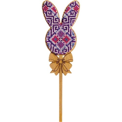 Violet bleu lapin lapin sur bâton de perles pâques kit bricolage en bois toile broderie artisanale e sku-254993