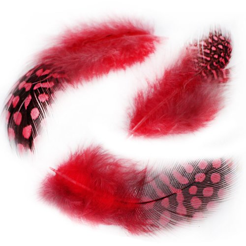 30pcs rose rouge teint polka dot repéré guinée poule plumes pendentif boucles d'oreilles bijoux en p sku-39348