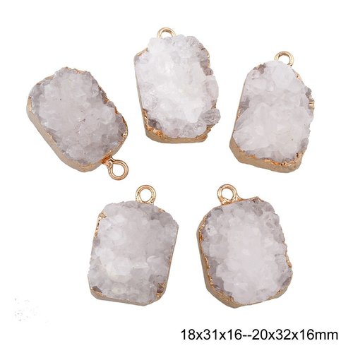 1pc blanc cristal d'or druzy ovale forme libre de glace quartz agate pierre naturelle plaqué focal p sku-42310
