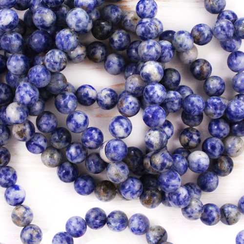 12pcs tache bleue pierre de jaspe bleu blanc naturelle lisse ronde perles 8mm sku-41383