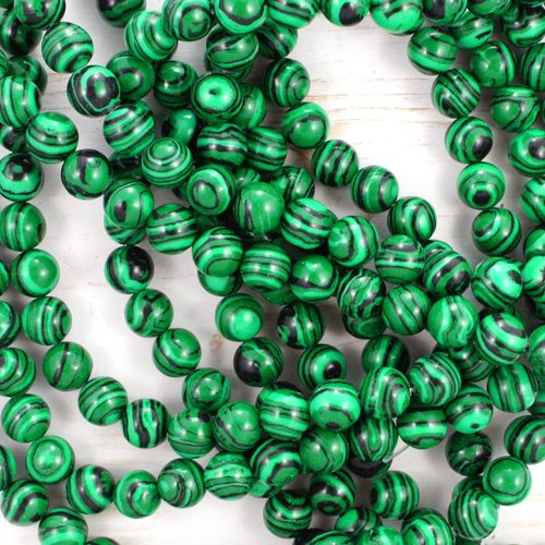 12pcs noir vert de malachite pierre naturelle lisse ronde perles 8mm sku-41433