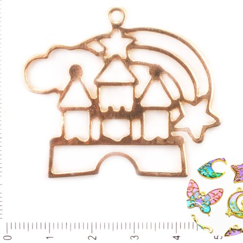 2pcs gold tone fairy castle frame tray setting pour epoxy uv résine polymer métal ouvert arrière pen sku-41898