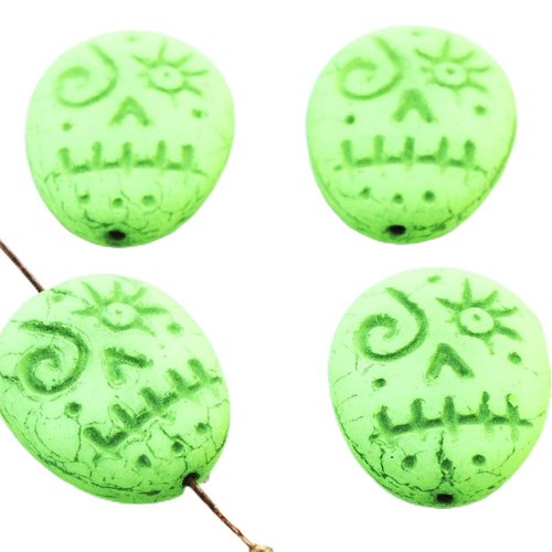 2pcs uv active neon green matte black wash voodoo ghost sugar skull calavera masque oval cheque bead sku-38461