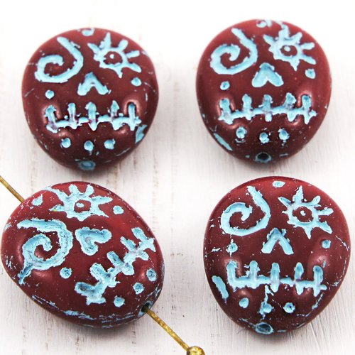 2pcs opaque coral rouge turquoise patina wash voodoo ghost sucre crâne calavera masque oval blanc de sku-38464