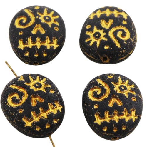 2pcs matte black gold patina wash voodoo ghost sucre crâne calavera masque oval chechien beads de ve sku-38468