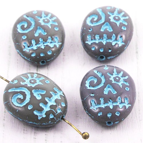 2pcs opaque gris turquoise blue wash voodoo ghost sucre crâne calavera masque oval chechien beads de sku-38470