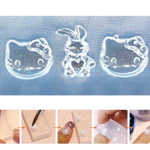 1pc transparent 3 bunny heart kitty cat petit animal silicone 3d mini moule pour l'art de ongles rés sku-43518