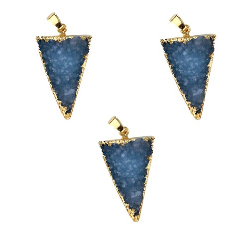 1pc cristal bleu foncé or druzy triangle de glace quartz agate pierre naturelle plaqué focal pendent sku-42512