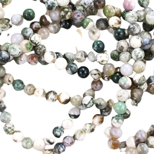 12pcs dendritiques pierre d'agate vert blanc naturelle lisse ronde perles de 8mm sku-41382