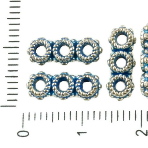 30pcs antique ton argent bleu patine laver trois 3 trous barres d'espacement des connecteurs perles  sku-37087