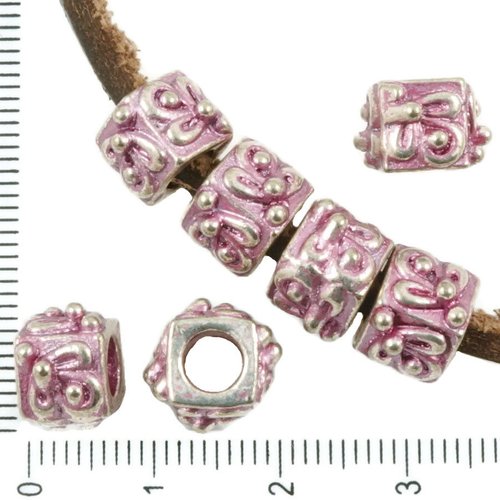 6pcs antique ton argent rose patine laver de grandes trou cube européenne pandora style la fleur cha sku-36591