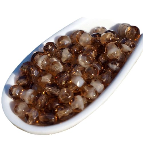 Facettes picasso brun blanc verre tchèque perles rondes en intercalaires feu polonais de marron poli sku-17275