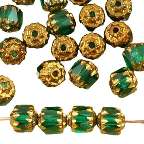 20pcs cristal vert émeraude métallisé bronze or tchèque en verre cathédrale facettes feu poli perles sku-35714