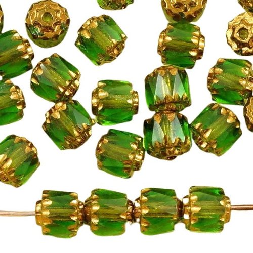 20pcs cristal vert bronze métallique d'or tchèque en verre cathédrale facettes feu poli perles de 6m sku-35715