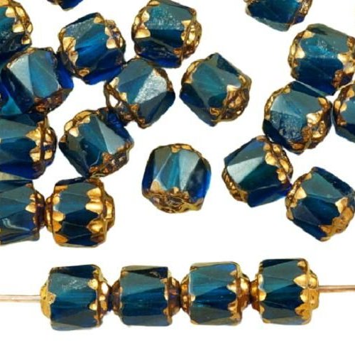 20pcs cristal bleu foncé métallisé bronze or tchèque en verre cathédrale facettes feu poli perles de sku-35710