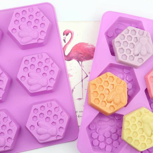 1pc kraftika 3d silicone food grade 6 bee honeycomb moule cavity trays pour savon candle aromathérap sku-963105