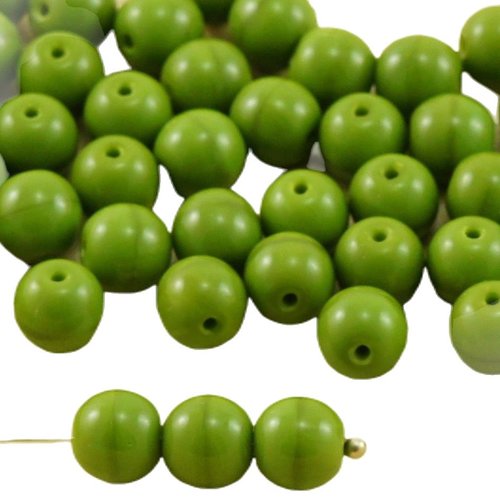40pcs opaque vert olive foncé rond druk verre tchèque pressé perles de 6mm sku-31926