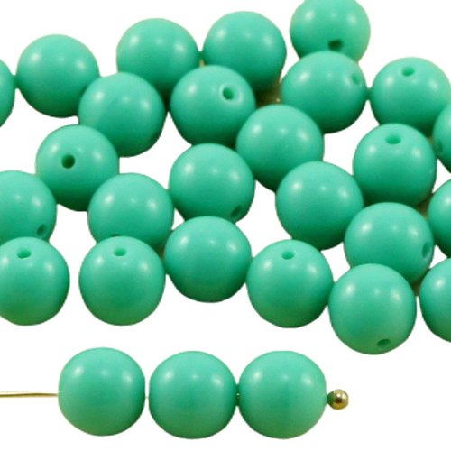 40pcs opaque turquoise green tour druk verre tchèque pressé perles de 6mm sku-31927