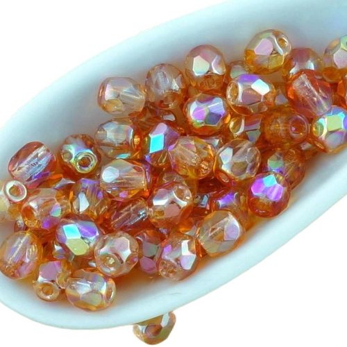 100pcs crystal orange arc-en-ciel demi-rond à facettes feu poli entretoise tchèque perles de verre 4 sku-34520