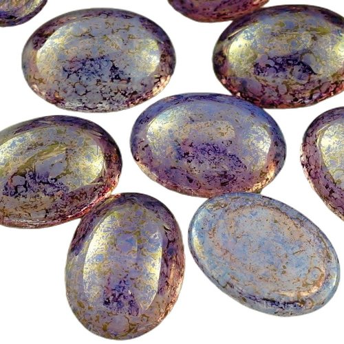 4pcs picasso en terre cuite violet opal de la mer lune ovale bombé verre tchèque cabochon 18mm x 13m sku-30644