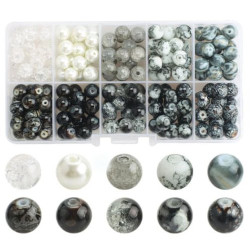 1set mixées blanc noir gris 10 couleurs bijoux diy making box boîtes de verre rondes 8mm sku-962967