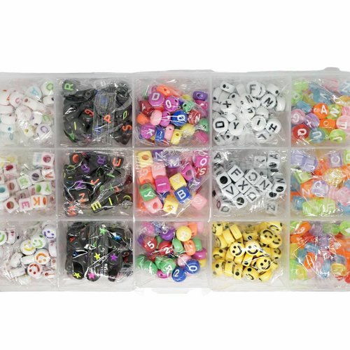 15 couleurs mélangées lettres nombres emoji sourire cœur diy bijoux making box round boules acryliqu sku-962625