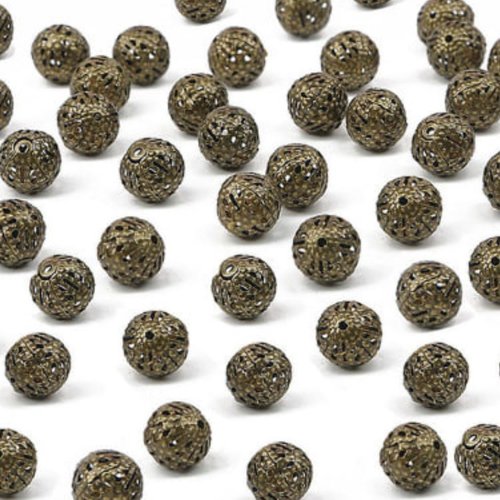 100pcs antique bronze vintage bijoux making round mesh hollow mesh boules de métal 6mm trou 0 5mm sku-964083