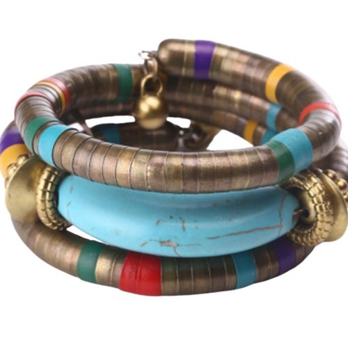 1pcs antique cooper turquoise mixte couleurs bohemian retro beads bangles claw setting multilayer br sku-963675
