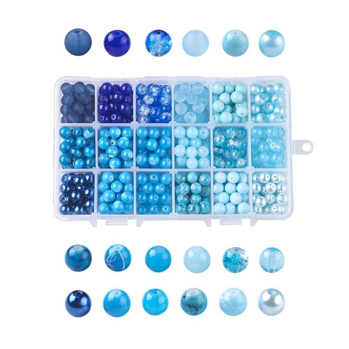 Gradient bleu 18 couleurs mélangées stoving varnish mode bijoux round beads de verre 8mm sku-962951
