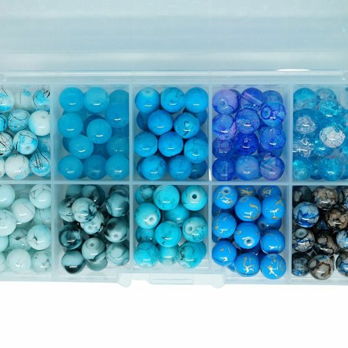 Bleu turquoise 10 couleurs mélangées diy bijoux making box round glass beads 8mm sku-962603