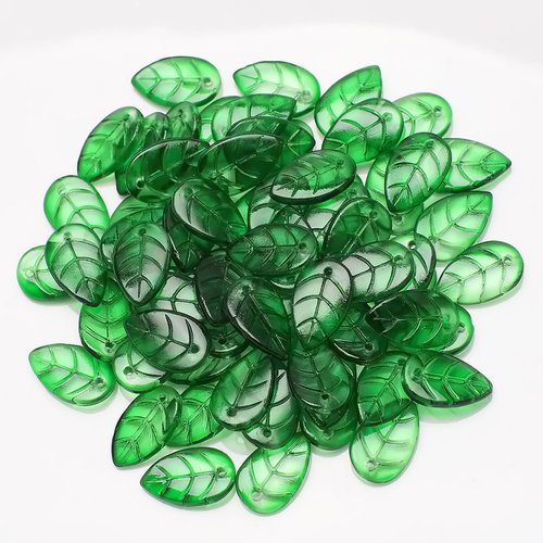 10pcs perles de feuille cristal vert verre 10mm x 18mm sku-942160