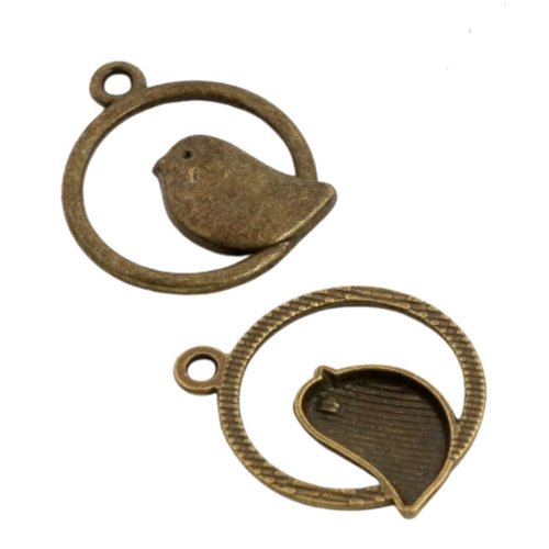 10pcs vintage antique bronze oiseau pendant bijoux en métal rond faisant diy charms 24mm x 20mm sku-963654
