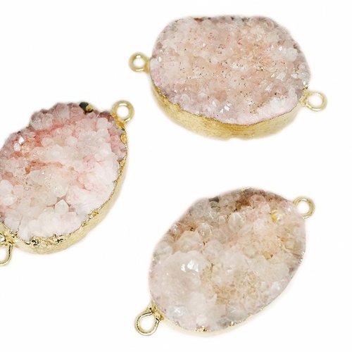 1pcs poudre de bébé légère rose druzy naturel pierre précieuse en or connecteur plaques pendants ova sku-948429
