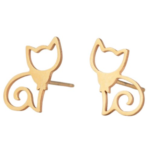 2pcs gold plated cat kitten petite pin d'étude femmes oreillettes en acier inoxydable 8mm x 13mm sku-963676