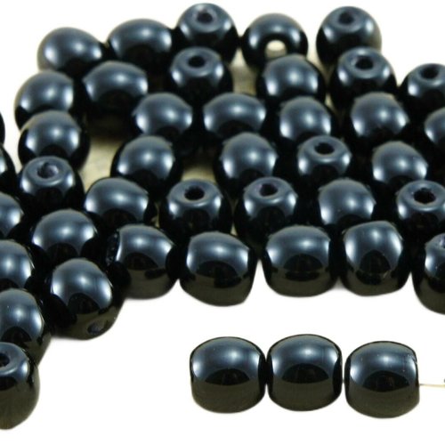 50pcs opaque noir de jais grand grand trou rond entretoise verre tchèque perles 6mm sku-32597