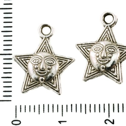 10pcs argent antique ton tour des sun star charmes tchèque à deux faces en métal conclusions 13mm x  sku-37263