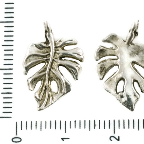 10pcs antique ton argent de la nature grandes feuilles palmier charmes pendentifs tchèque métal conc sku-37428